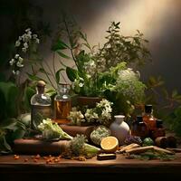 collection of herbal medicinal plants, ai generative photo