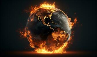 illustration of burning earth global warming concept, ai generative photo