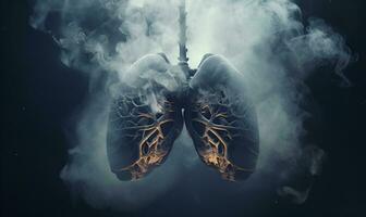 illustration of smoky black and burnt damaged lungs, generative ai photo