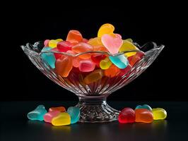 soft candy in a glass bowl, generative ai photo