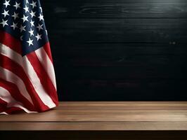 american flag on table copy space, ai generative photo