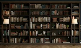 wooden minimalist home library, ai generative photo