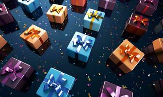 collection of colorful gift boxes and confetti, generative ai photo