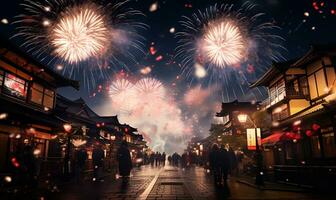 fuegos artificiales festival a Japón noche, ai generativo foto