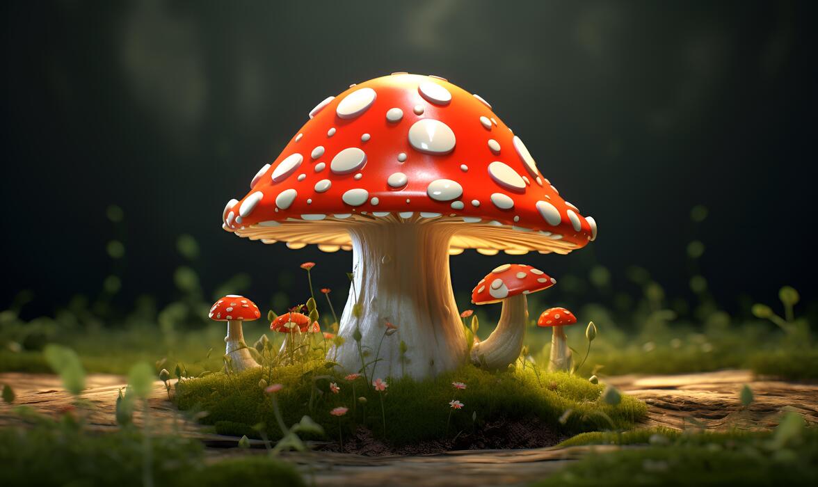 amanita mushrooms in nature digital art, ai generative