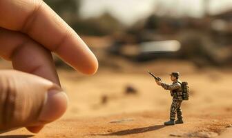 mano conjunto guerra concepto juguete soldados colocar, ai generativo foto