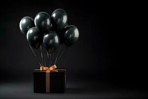 balloons and black gift boxes copy space black friday concept, ai generative photo