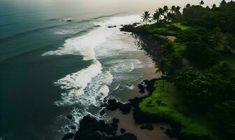 view of the rocky coastline view from above, ai generative photo