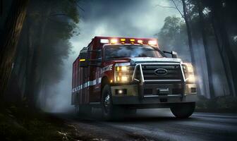 ambulance on the road digital art dramatic, ai generative photo