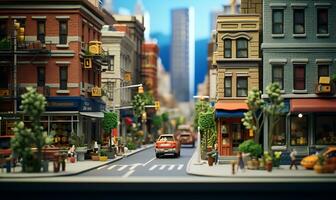 miniatura ciudad calles y edificios y su actividades, ai generativo foto