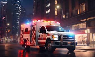 ambulancia en el la carretera digital Arte dramático, ai generativo foto