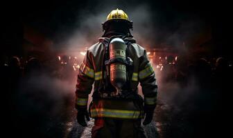 firefighter man confronts fire, ai generative photo