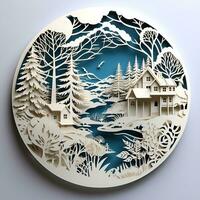 papercut design of natural scenery and cabins, ai generative photo