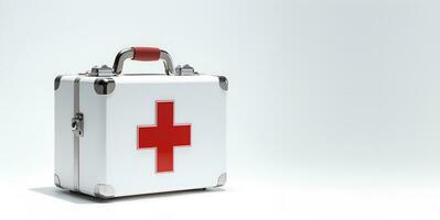 first aid medkit white background copy space, ai generative photo