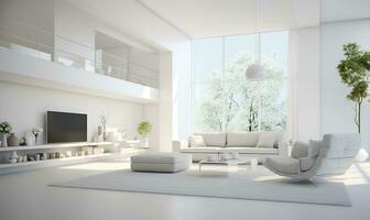 blanco minimalista casa interior, elegante y lujoso, futurista, ai generativo foto