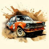 rally car with dust and ink paint art, ai generative photo