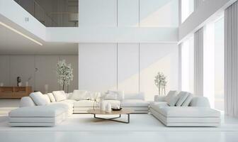 white minimalist house interior, elegant and luxurious, futuristic, ai generative photo