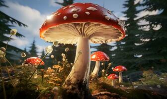 amanita juego seta cerca arriba, ai generativo foto