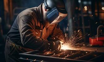 man is welding with sparks, ai generative photo