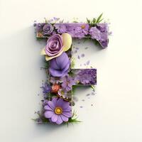 letter f made of flowers white background flower concept, ai generative photo
