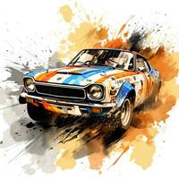 rally car with dust and ink paint art, ai generative photo