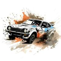 rally car with dust and ink paint art, ai generative photo