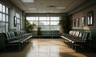empty hospital waiting room, ai generative photo