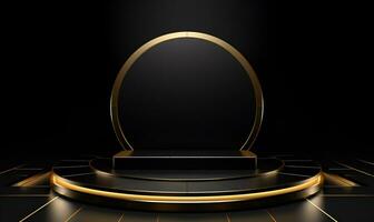 Elegant luxury black podium with a touch of gold, ai generative photo