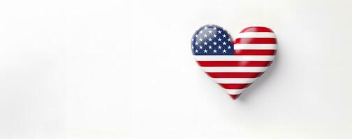 heart shaped american flag white background copy space, ai generative photo