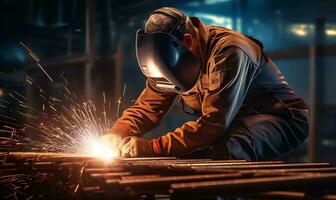 man is welding with sparks, ai generative photo