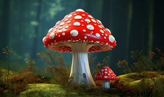 amanita juego seta cerca arriba, ai generativo foto