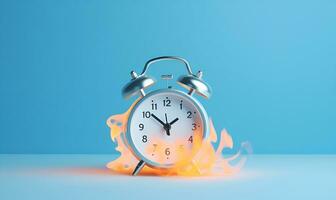 alarm clock burning fire concept waste of time, ai generative photo