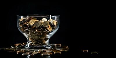 coins inside macro glass cup, ai generative photo