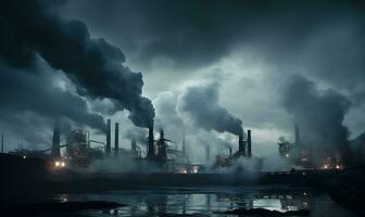 factory with large pollution smoke, generative ai photo