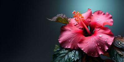 macro hibiscus flower copy space, ai generative photo