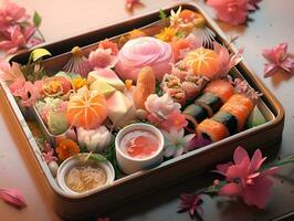 macro beautiful japanese bento, ai generative photo