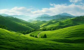 beautiful views of green hills, generative ai photo