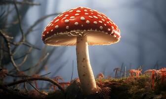 amanita mushroom game in nature, ai generative photo