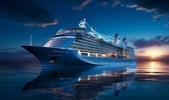 giant luxury cruise ship in the night sea, ai generative photo