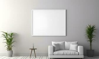 minimalista blanco casa interior con grande, llanura blanco pared marcos, ai generativo foto