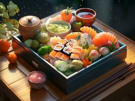 macro beautiful japanese bento, ai generative photo