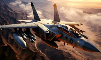 macro fighter jet close up on flight, ai generative photo