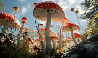 amanita mushroom game in nature, ai generative photo