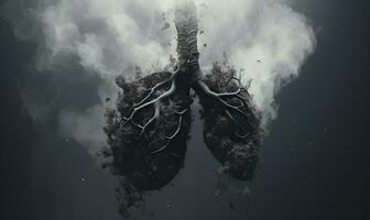 illustration of burnt black damaged lungs, ai generative photo