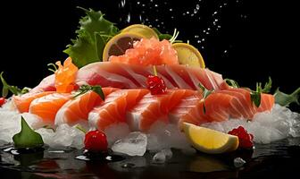 macro sashimi on ice, ai generative photo