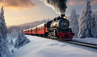 vapor tren en Nevado pistas invierno, ai generativo foto