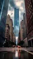 la carretera Entre dos edificios ver desde abajo, ai generativo foto