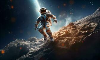 astronaut exploring extraterrestrial planets or moon, ai generative photo