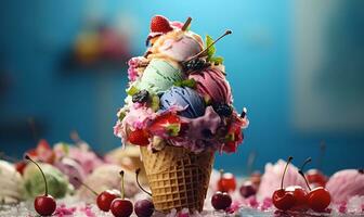 colorful ice cream macro, ai generative photo