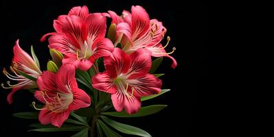 red alstroemeria beautiful flowers copy space, ai generative photo